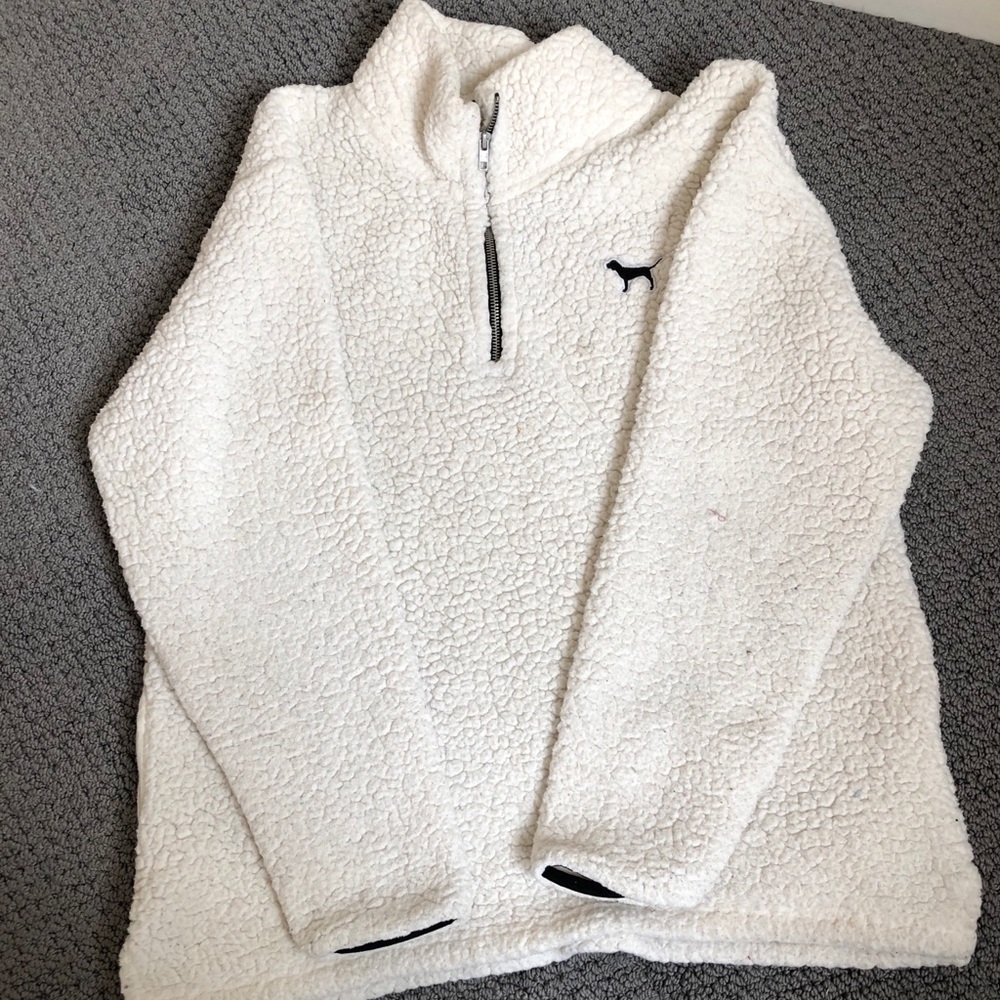 PINK white fluffy sweatshirt. Super cozy and warm.